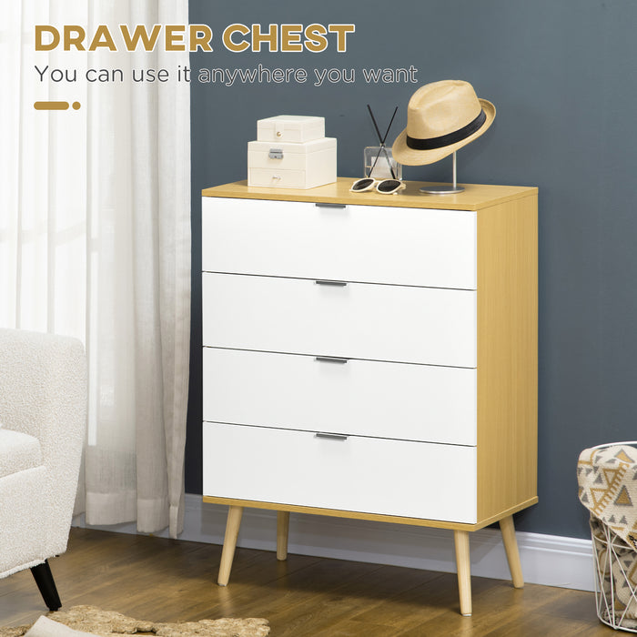 4-Drawer Chest - Bedroom & Living Room Storage Organizer with Pine Wood Legs - Elegant White Finish for Home Clutter Solutions