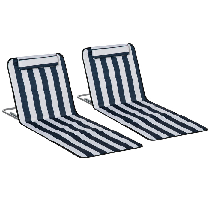 Foldable Beach Chair Mat - 2-Pack Adjustable Sun Lounger with Metal Frame and PE Fabric, Head Pillow Included - Ideal for Garden and Outdoor Relaxation