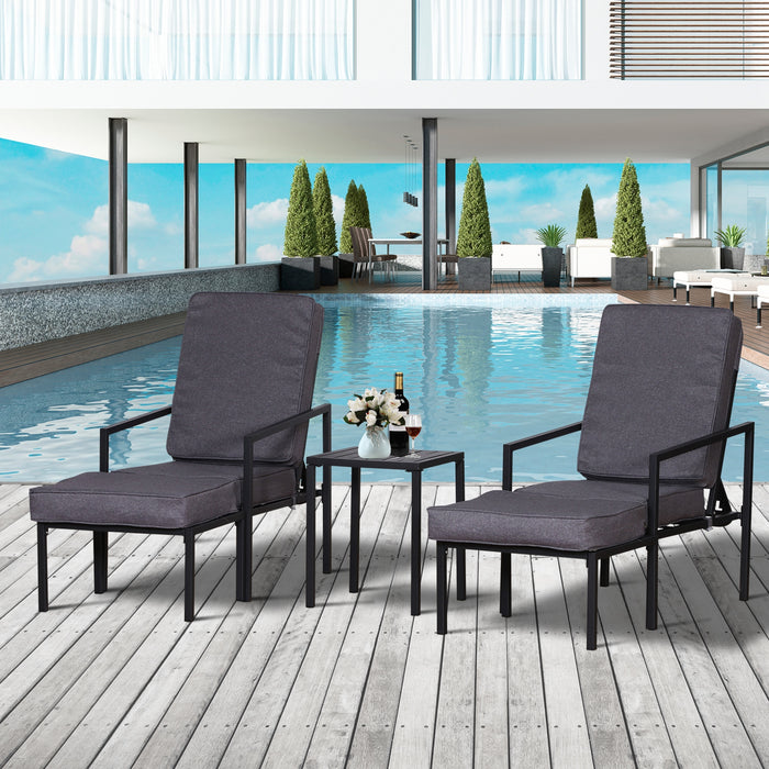 5-Piece Garden Patio Sun Lounger Set - Reclining Chairs with Footstools and Coffee Table, Metal Frame & Cushioned Seats - Ideal for Outdoor Relaxation and Entertainment