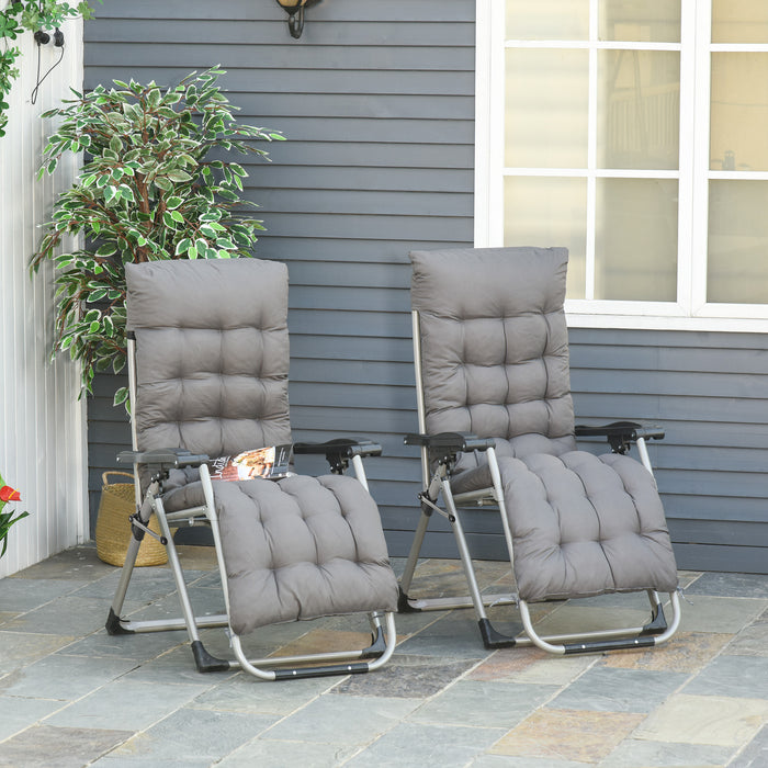 Zero Gravity Chair Set with Cushions - 2-Piece Folding Reclining Sun Lounger for Gardens - Comfortable Outdoor Relaxation with Headrest in Dark Grey