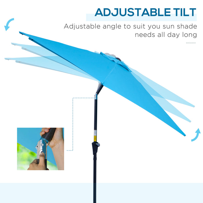 Outdoor Garden Sun Parasol - 2.7M Blue Tilt Umbrella with Crank and Aluminium Frame - Ideal Shade Solution for Patio Enjoyment