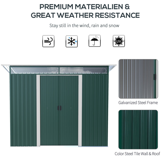 Pent Roof Metal Garden Shed - Spacious 260x133x200 cm Storage Solution with Ventilation - Ideal for Garden Tool Organization and Clutter Reduction