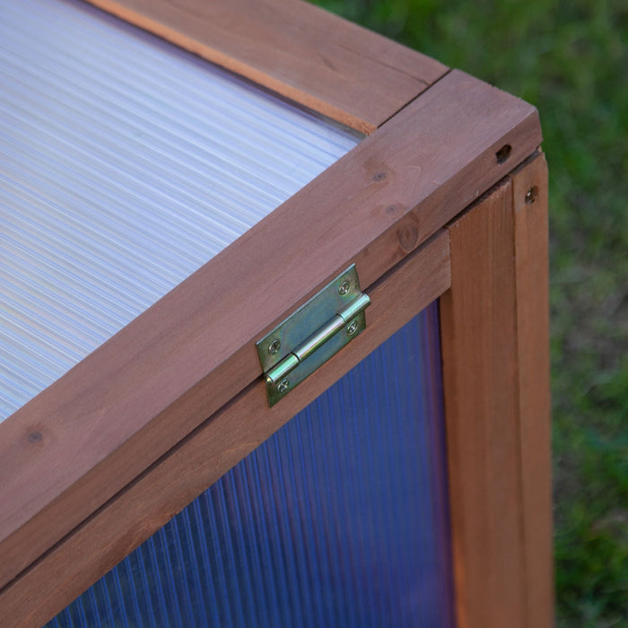 Polycarbonate Cold Frame Greenhouse with Wooden Frame - Openable & Tilted Top, Outdoor Plant Protection, Brown (100x65x40 cm) - Ideal for Gardeners & Seedling Growth