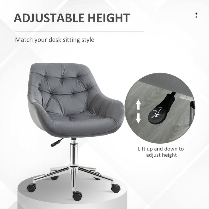 Ergonomic Velvet Swivel Chair - Comfy Adjustable Height Computer Desk Chair with Arm and Back Support - Ideal for Home Office Comfort and Posture Improvement, Dark Grey