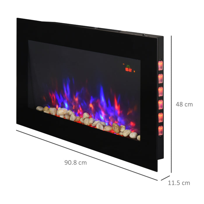 1000W/2000W LED Electric Fireplace - Wall-Mounted Home Heater with Faux Flame, Automatic Remote, Backlight, and Timer - Sleek and Stylish Heating for Modern Interiors