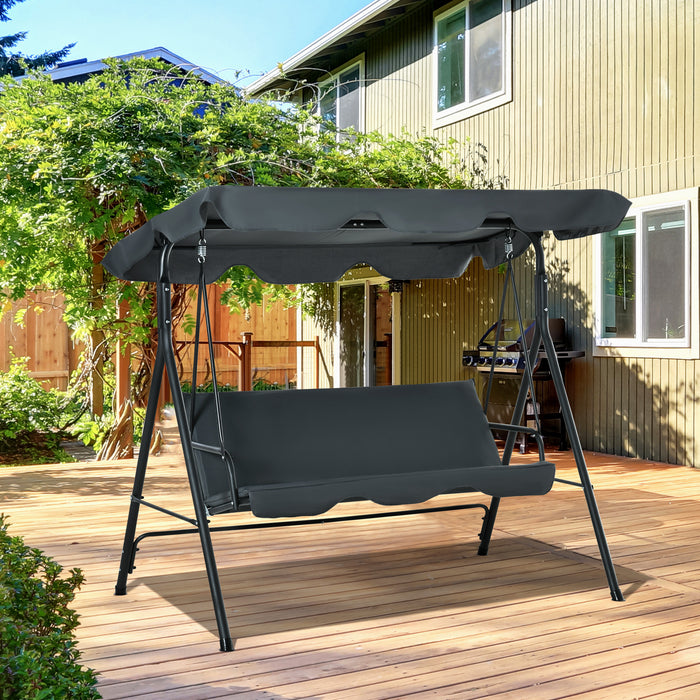 3 Seater Canopy Swing Chair - Heavy Duty Rocking Bench with Metal Frame and Roof for Garden/Patio - Comfortable Outdoor Seating for Relaxation in Dark Grey