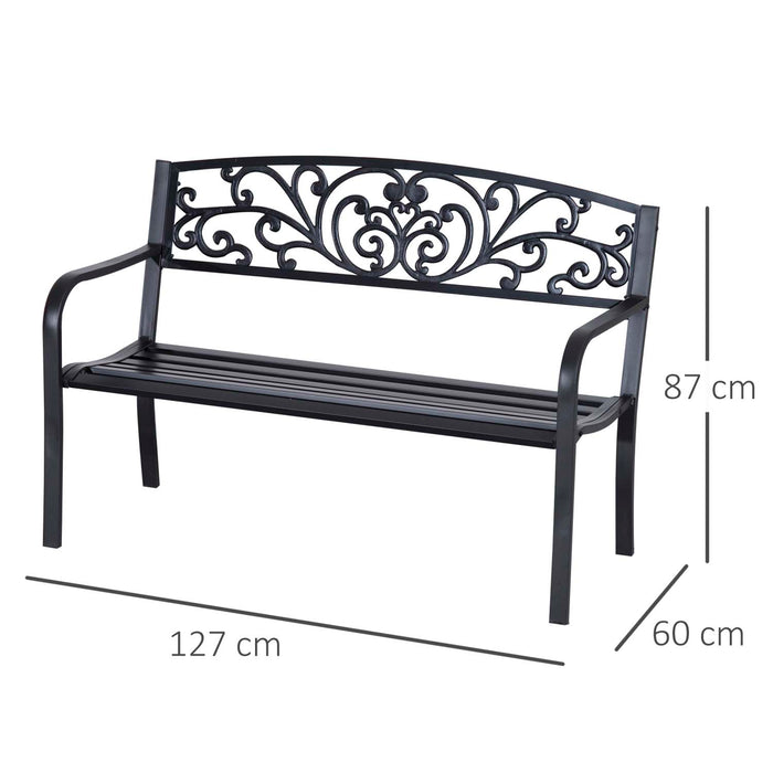 2-Seater Metal Garden Park Bench - Porch and Patio Seating Outdoor Furniture - Weather-Resistant Comfort for Couples and Friends