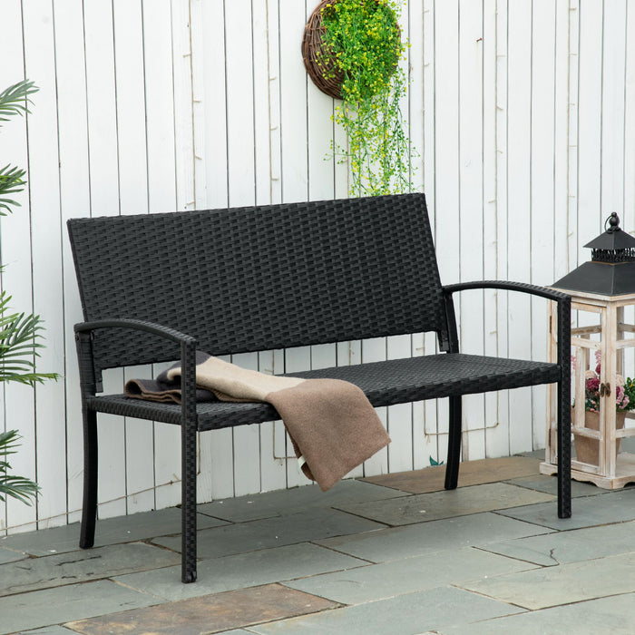 Rattan Chair 2-Seater Loveseat - Black Rattan Outdoor Furniture - Perfect for Couples and Patio Conversations