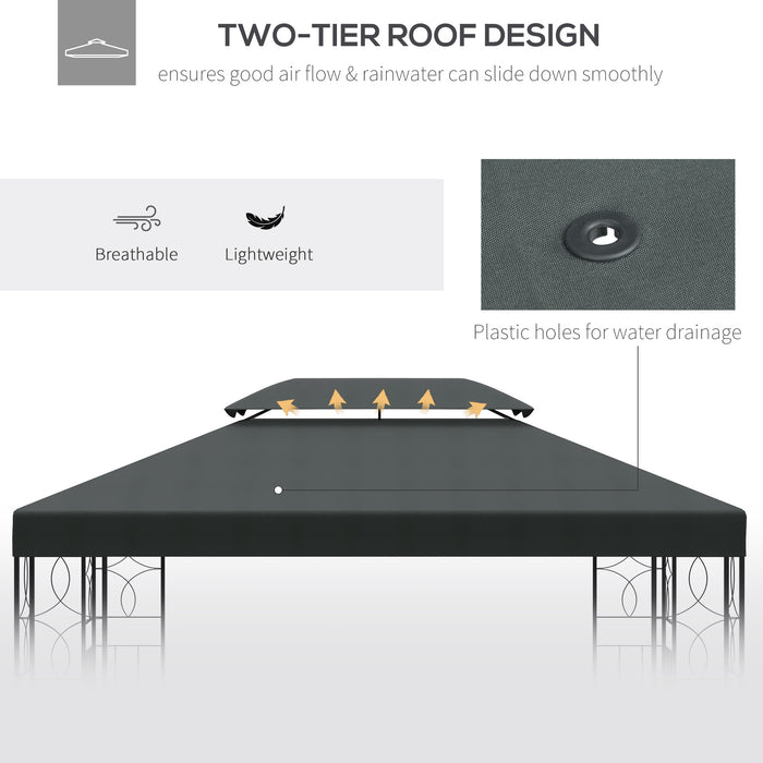 3x4m Gazebo Replacement Canopy - UV-Protective 2-Tier Roof Top for Garden Patio - Ideal for Outdoor Sun Shelter, Deep Grey (Top Only)