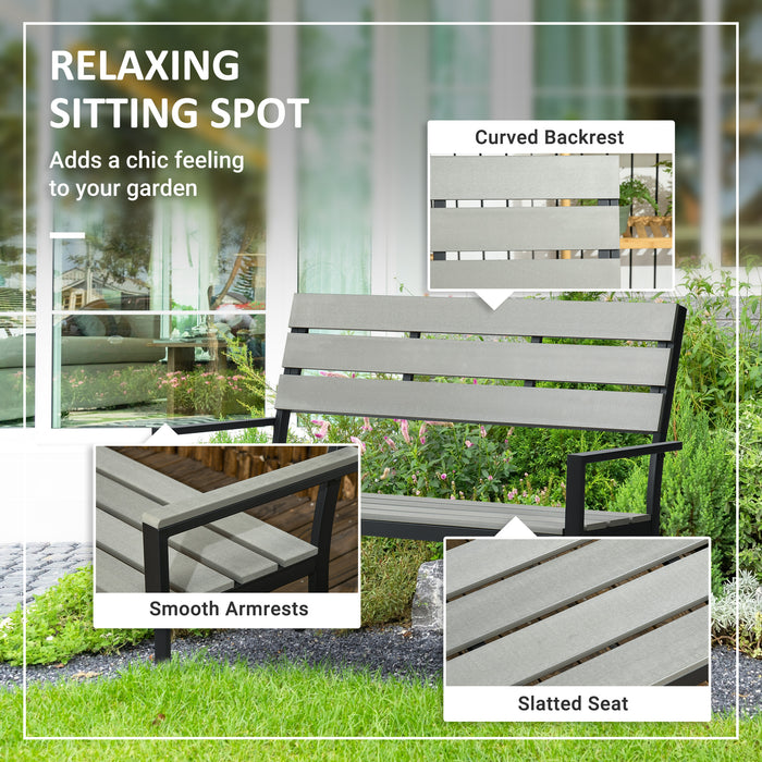 Garden Loveseat Bench - 2-Seater Slatted Design with Durable Steel Frame, 122x65x92cm - Cozy Outdoor Seating for Patio & Backyard, Grey