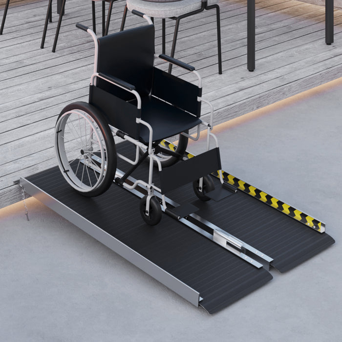 Folding Aluminum Wheelchair Ramp - 122cm Length, 73cm Width, 272kg Load Capacity, Non-Slip Surface & Transition Plates - Mobility Access Solution for Scooters and Wheelchairs