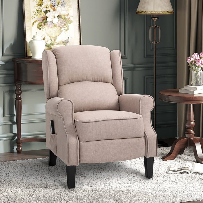 Heated Reclining Massage Armchair with Footrest - Beige Linen Fabric - Ideal for Relaxation and Comfort at Home