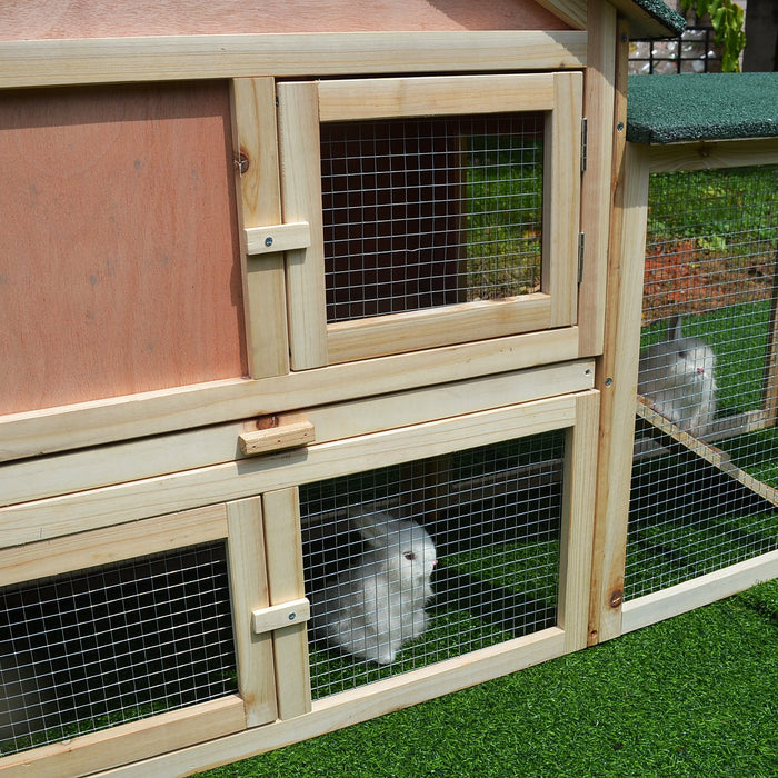 Deluxe Wooden Rabbit Hutch with Ladder - Spacious Bunny Cage & Outdoor Run House - Ideal for Safe Pet Shelter and Play Area