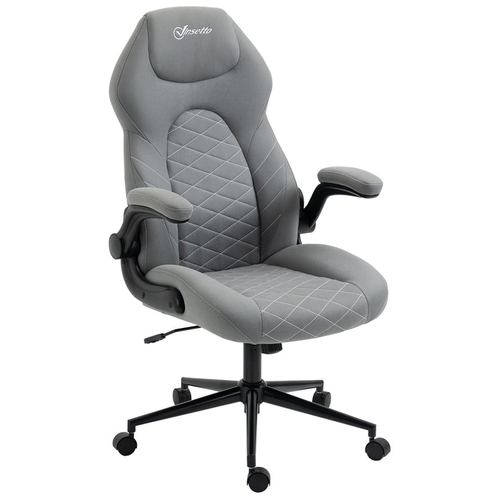 Ergonomic Home Office Desk Chair - Swivel Seat with Flip-Up Armrests and Tilt Function in Light Grey - Ideal for Comfortable Computing and Workstations