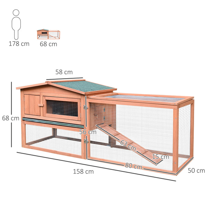 Wooden 2-Story Rabbit Hutch - Spacious Bunny Cage with Outdoor Garden Run, Chicken Coop - Ideal for Backyard Pet Haven, 158x58x68cm