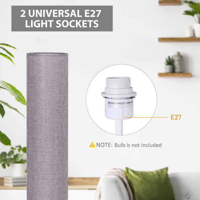 Wooden Base Fabric Floor Lamp, 120cm - Contemporary Grey Linen Shade - Elegant Lighting Solution for Modern Homes