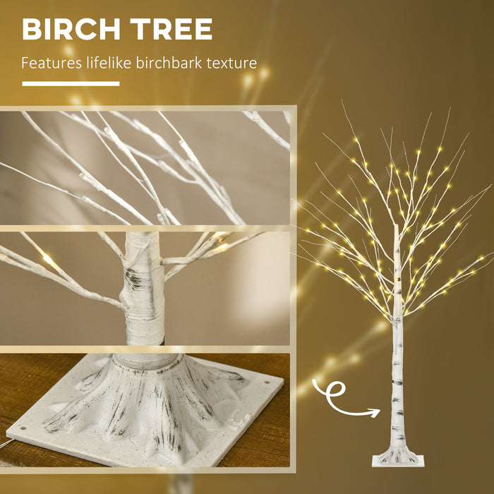 5ft Artificial White Birch Tree Light - 96 Warm White LED Illumination - Ideal for Indoor Ambiance & Covered Outdoor Settings