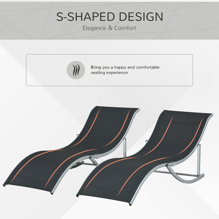 S-Shaped Folding Sun Lounger Set - Reclining Aluminum Lounge Chairs for Poolside Relaxation - Perfect for Outdoor Napping and Sunbathing