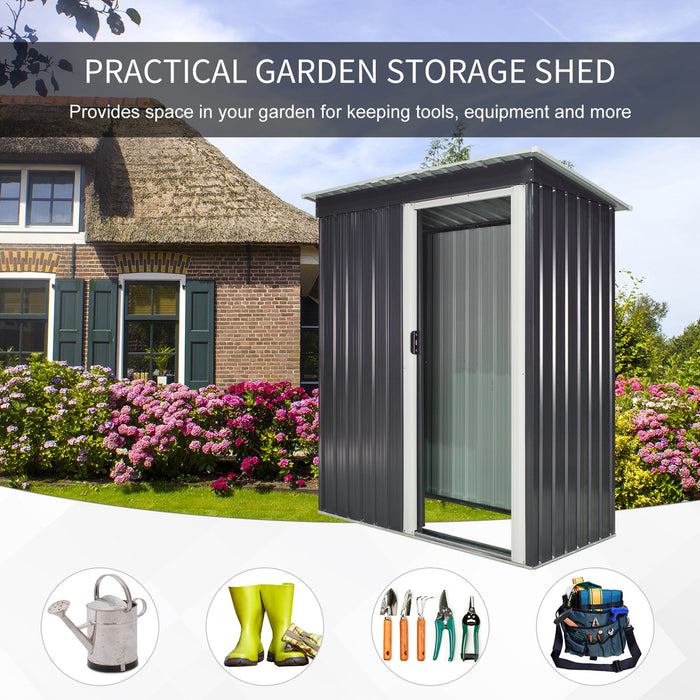 Outdoor Equipment Storage - 3ft Double Garden Shed with Sliding Door and Sloped Roof - Ideal for Backyard Tool Organization, Black