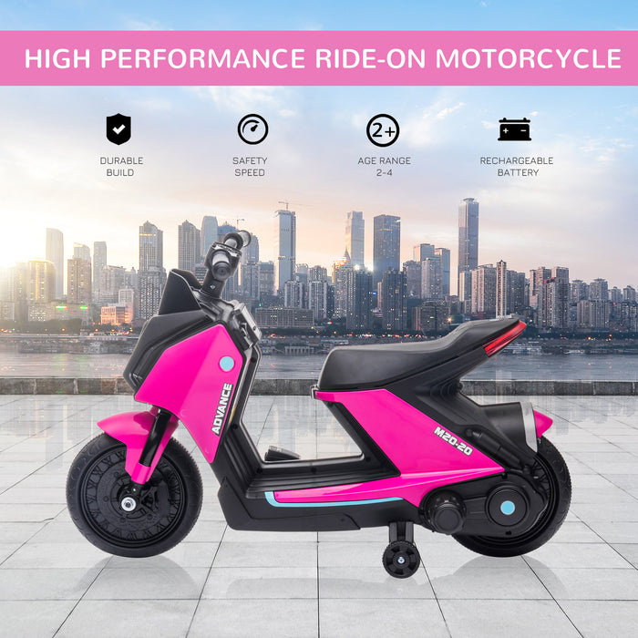 Kids 6V Electric Motorbike with Music and Headlights - Ride-On Toy with Safety Training Wheels - Perfect for Girls and Boys Aged 2-4, Pink