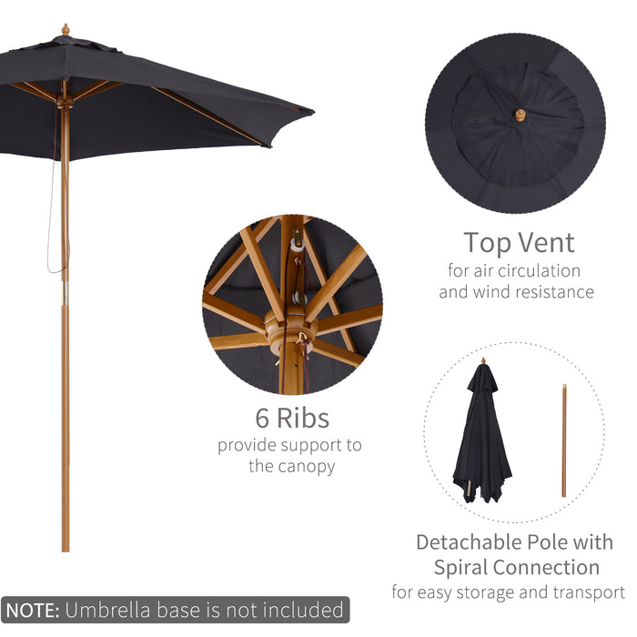 Wooden Garden Patio Umbrella 2.5m - Weather-Resistant Outdoor Parasol in Elegant Black - Ideal Sunshade for Backyard Comfort & UV Protection