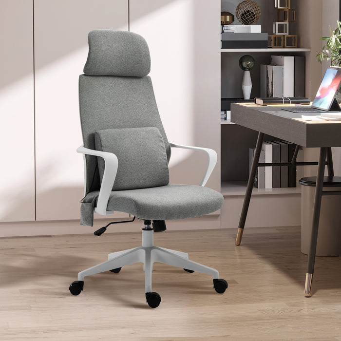 Ergonomic Grey Office Massage Chair with Lumbar Support - Features Swivel Wheels, Tilt Function, Adjustable Headrest & Armrest - Ideal for Home Office & Study Comfort