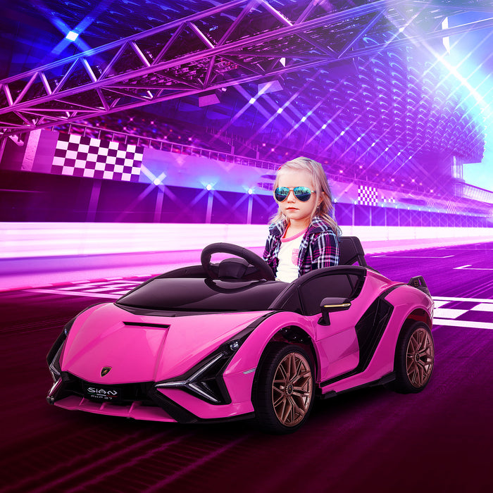 Lamborghini SIAN Kids Ride-On Car - 12V Battery-Powered Electric Toy with Remote Control, Lights, MP3 - Perfect for Ages 3-5, Pink