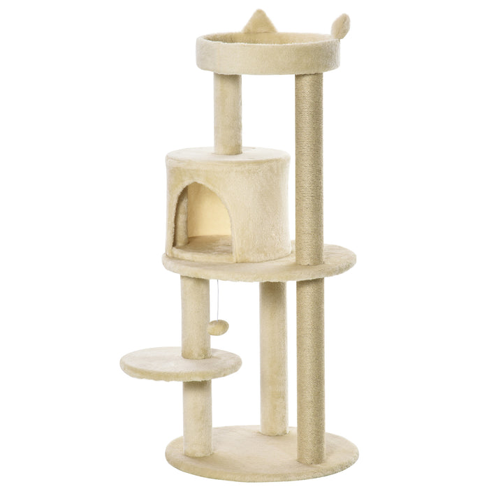 Sisal-Covered Cat Tree Tower - Beige Scratching Post and Activity Center, 48x48x104cm - Ideal for Active Cats and Scratch Training