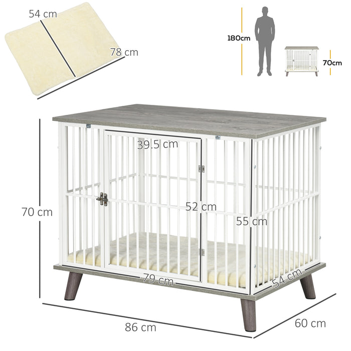 Indoor Dog Crate End Table with Soft Cushion - Lockable Kennel for Small Pets, 86x60x70 cm Grey - Stylish Home Decor and Comfortable Pet Haven