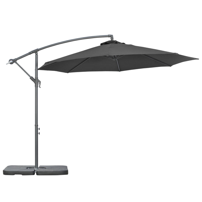 Garden Banana Cantilever Umbrella - Crank Handle, Cross Base, Weights, and Protective Cover - Outdoor Hanging Sun Shade for Patio Relaxation