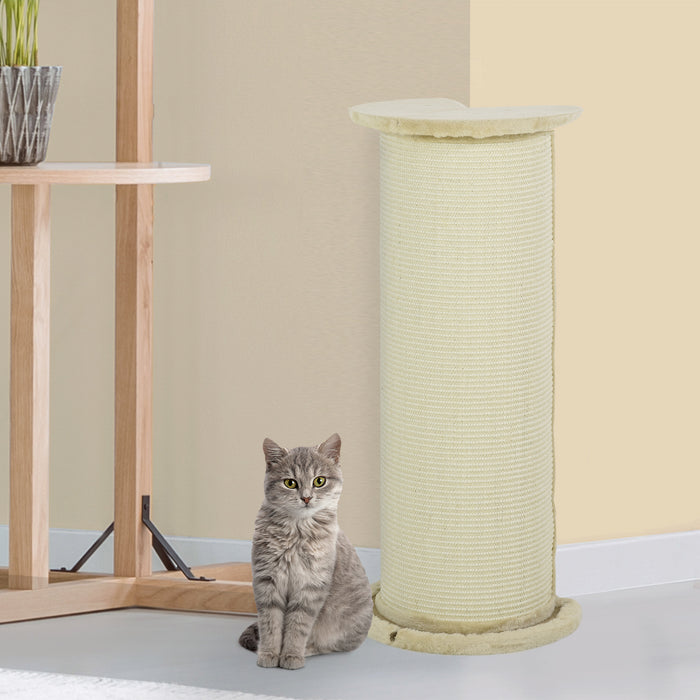 Tall 85cm Beige Cat Scratching Post with Sisal Rope - Plush Anti-Tip Design for Indoor Corners & Sofas - Ideal for Claw Maintenance & Feline Exercise