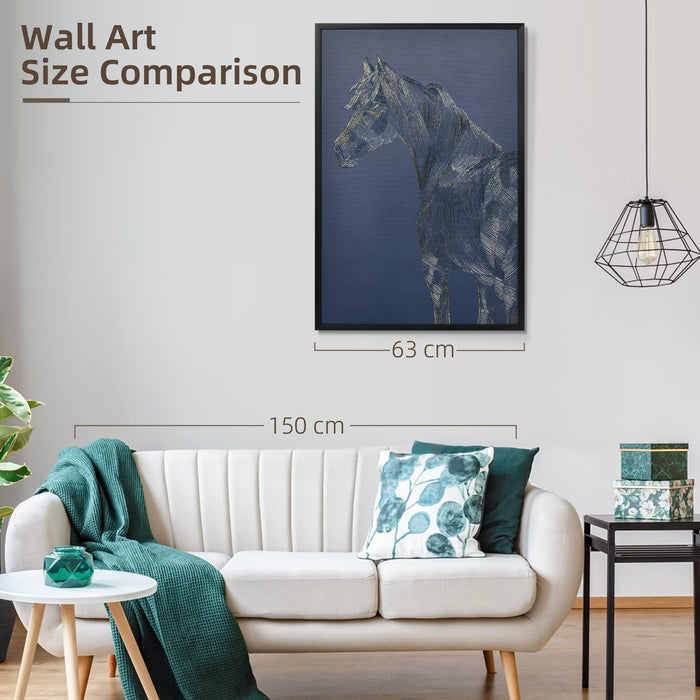 Gold Textured Horse Canvas Wall Art - 93x63 cm Elegant and Modern Wall Decor for Bedroom and Living Room - Ideal for Equestrian Enthusiasts and Contemporary Home Styling