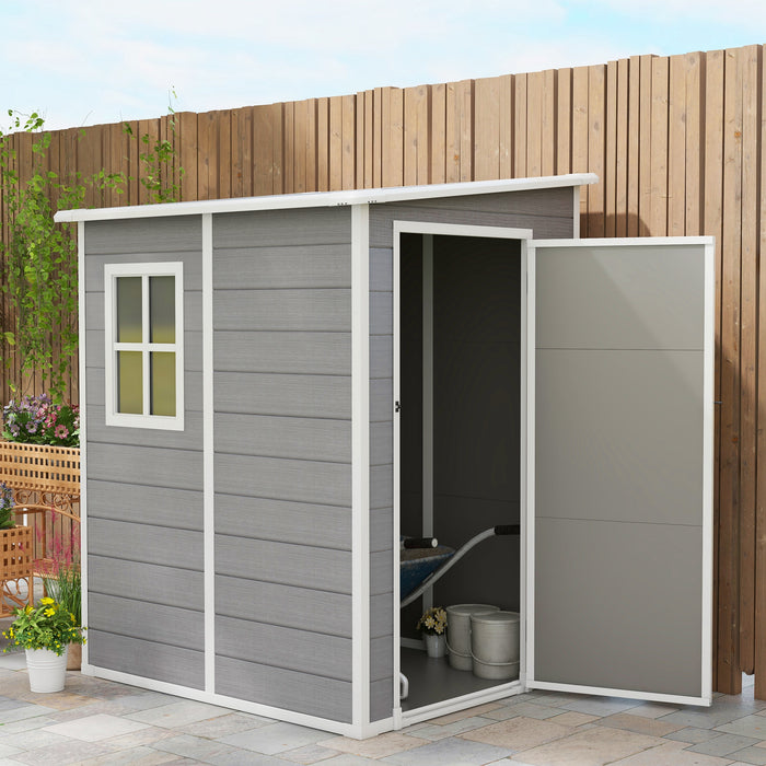 Garden Storage Shed 4x5 ft - Lean-to Design with Lockable Door, Window, Ventilation, and Durable Plastic Roof - Space-Saving Outdoor Solution for Tools and Equipment