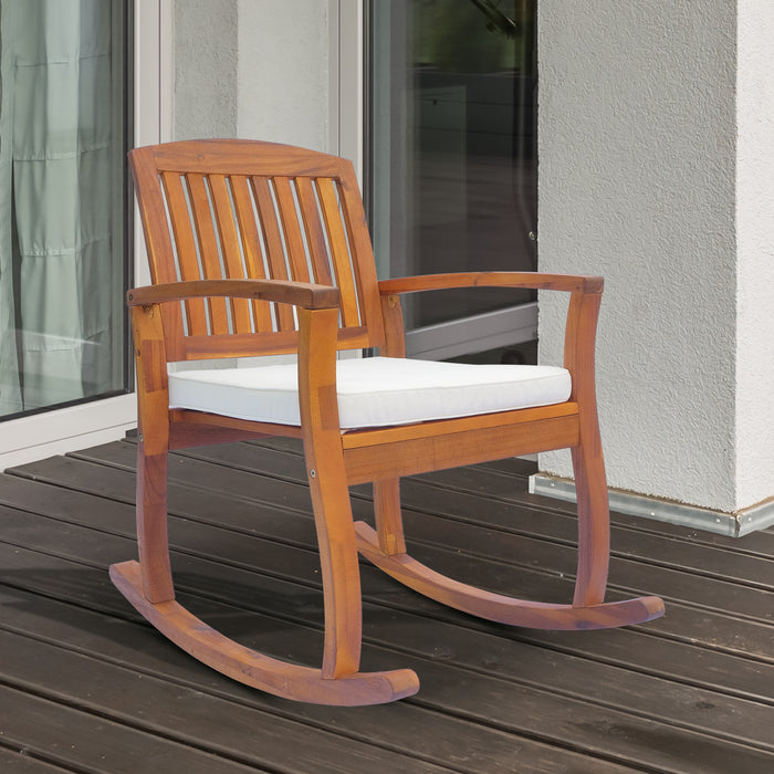 Acacia Wood Rocking Chair - Outdoor & Indoor Porch Deck Seating with Comfortable Cushion - Ideal for Relaxing in Garden or Patio Spaces