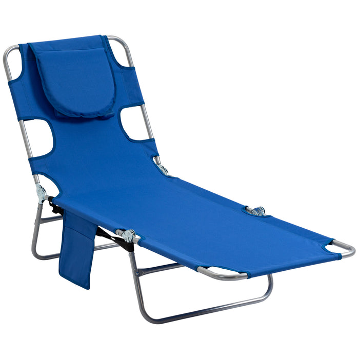 Portable Sun Lounger with Face Cavity and Arm Slots - 5-Position Adjustable Reclining Beach Chaise Lounge in Blue - Ideal for Sunbathing and Relaxation Outdoors