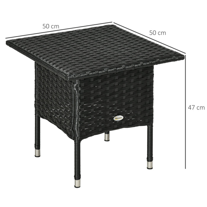 Rattan Outdoor Side Table – Sturdy Plastic-Board-Reinforced Woven Top for Patio & Garden Use – Ideal Coffee Table for Balcony or Backyard in Elegant Black