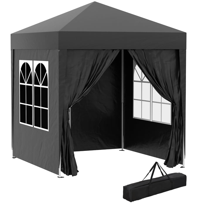 Pop Up Garden Gazebo Shelter 2x2m - Removable Side Walls & Portable Carrying Bag, Black - Ideal for Outdoor Parties & Camping Adventures