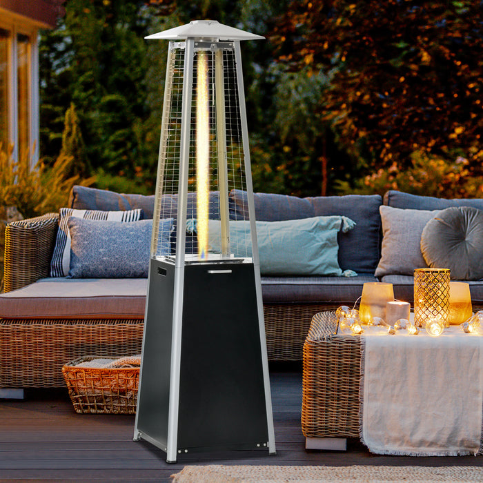 Outdoor Pyramid Propane Gas Heater 11.2KW - Freestanding Patio Heater with Wheels & Dust Cover, Black, 50x50x190cm - Ideal for Garden Heating & Outdoor Events