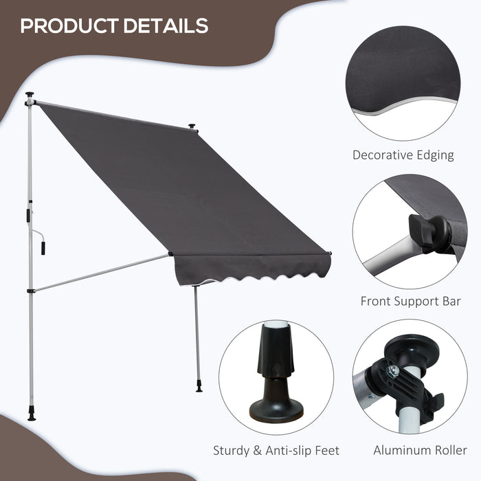 Balcony Manual Retractable Awning - 2 x 1.5m DIY Adjustable Shade Canopy, Patio Shelter in Grey - Ideal Sun Protection for Outdoor Entertaining