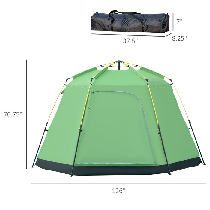 6-Person Instant Pop-Up Camping Tent - Dual-Level, Ventilated Backpacking Shelter with 4 Windows and 2 Doors - Ideal for Family Fishing and Hiking Trips, Includes Portable Carry Bag, Green