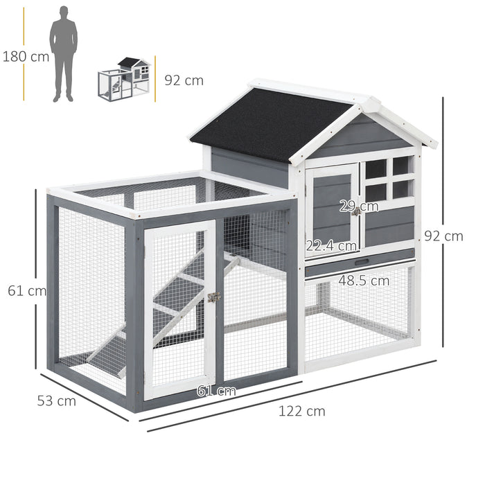 Wooden 2-Tier Rabbit & Guinea Pig Hutch - Bunny Cage with Pull Out Tray, Ramp, Small Animal House - Ideal for Pet Safety and Comfort 122x62.6x92 cm