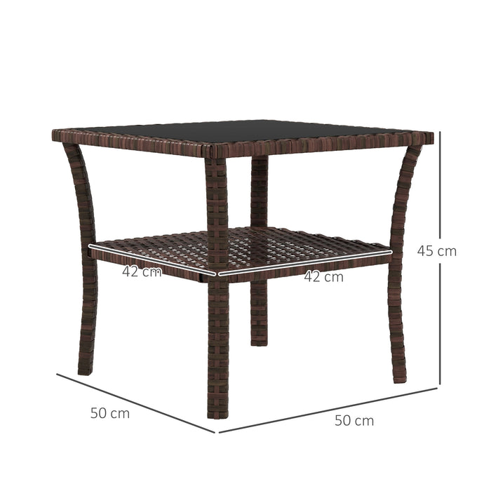 WickerCraft 50cm Coffee Table - PE Rattan Outdoor Two-Tier Side Table with Glass Top - Perfect for Patio, Garden, and Balcony Use