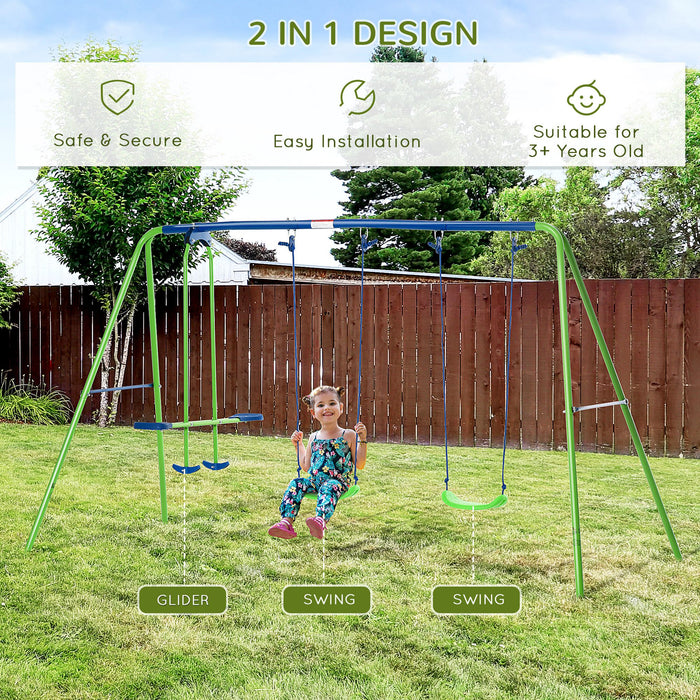 Metal Swings and Seesaw Combo - Double Seat, Height Adjustable, Durable Outdoor Playset for Kids - Perfect for Toddlers Aged 3+ in Backyards, Green