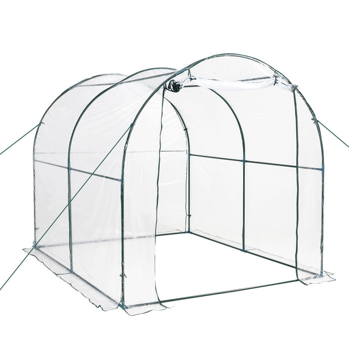 Walk-In Polytunnel Greenhouse - Sturdy Steel Frame with Roll-Up Door and Transparent PVC Cover, 2.5 x 2m - Ideal for Year-Round Gardening and Plant Protection