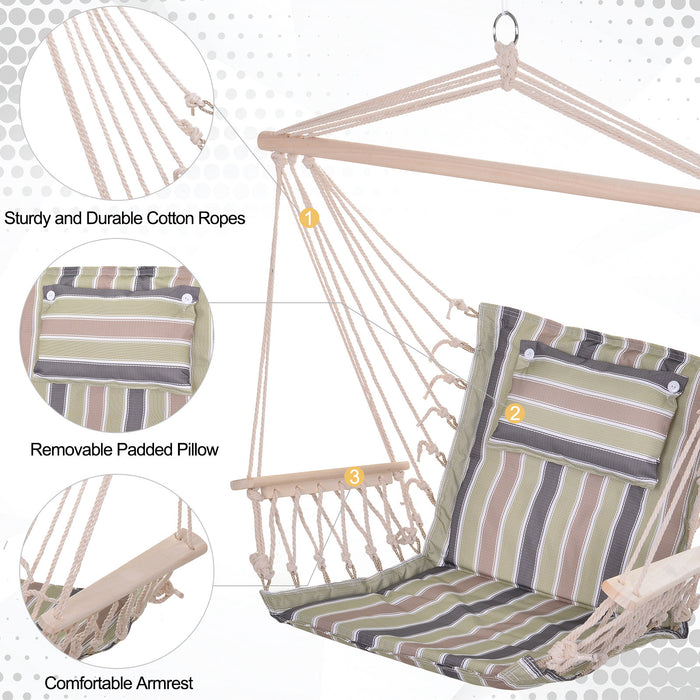 Stylish Garden Hanging Hammock Chair - Durable Thick Rope with Wooden Armrests and Wide Seat - Perfect for Outdoor Relaxation and Comfort