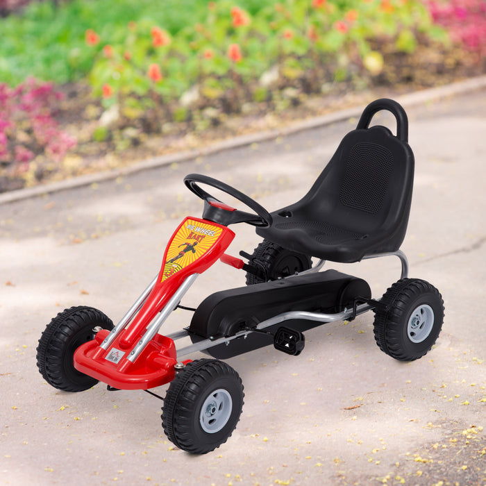 Pedal-Powered Go Kart for Kids with Hand Brake - Durable Red Children's Racing Cart - Fun Outdoor Activity and Exercise for Boys and Girls