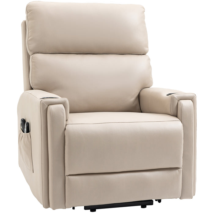 Electric Riser Recliner Chair with Massage and Heat - Vibration Massage, Cup Holders, Side Pockets in Beige - Ideal for Elderly and Individuals with Mobility Issues