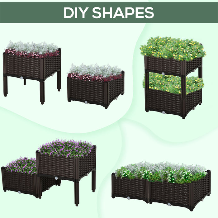 Elevated Garden Bed Kit - Set of 2 Brown Patio Flower Planter Boxes, Polypropylene Vegetable Growing Containers - Ideal for Outdoor Plant Enthusiasts and Urban Gardeners