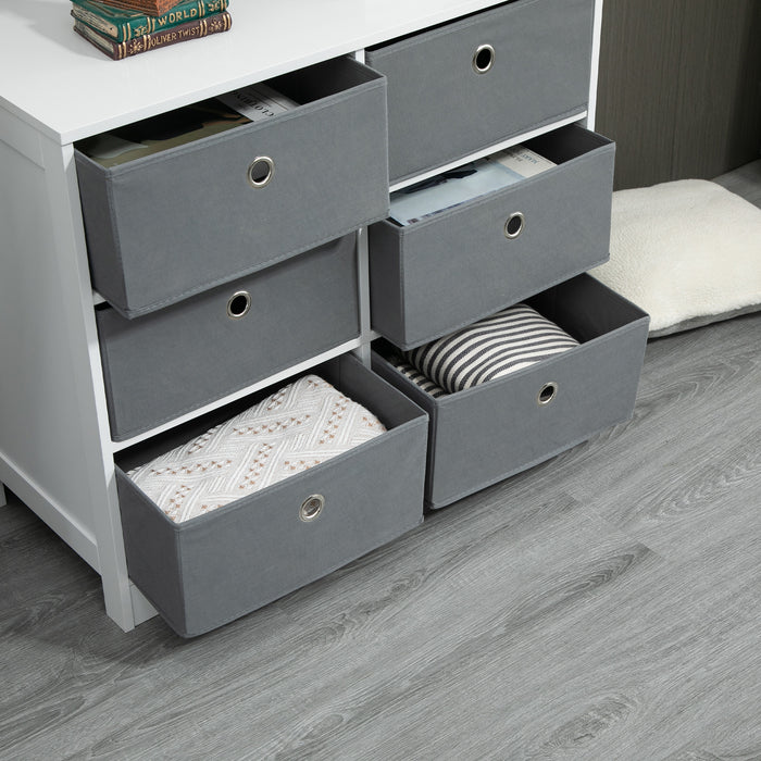 Fabric Dresser Storage Organizer - 6-Drawer Chest for Bedroom, Living Room, Hallway in White and Grey - Space-Saving Solution for Clothes and Accessories