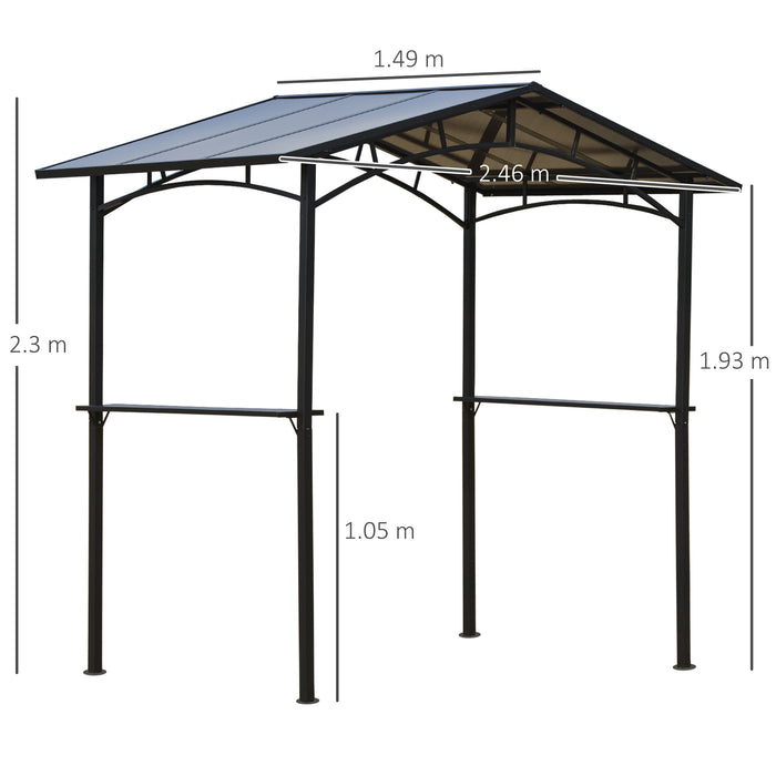 Outdoor BBQ Gazebo - 8x5ft Aluminum Steel Frame with Hardtop Roof and 2 Shelves - Safe Cooking Shelter with Protective Canopy and Ground Stakes